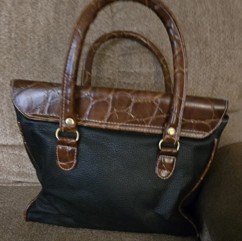 EUC Brown and Black Croc-Embossed Handbag - Picture 3 of 10